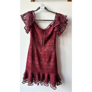Two Sisters XS Red Lace Off-The-Shoulder Mini Dress Women